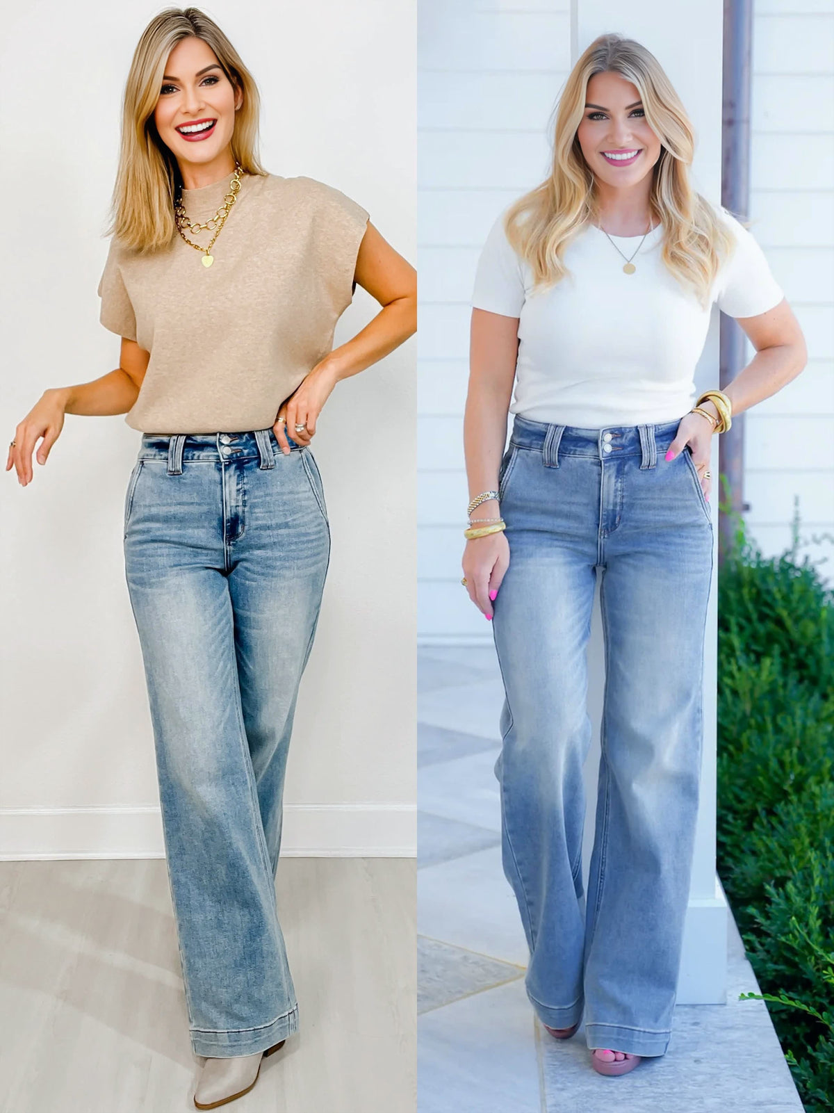 High Rise Double Button Wide Leg Jeans (Buy 2 Free Shipping)