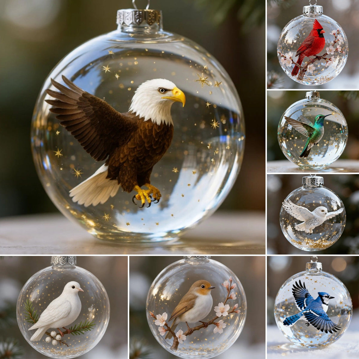 🎄 Elevate Your Holidays with Nature’s Most Iconic Birds – Glass Ornament Set 🐦✨