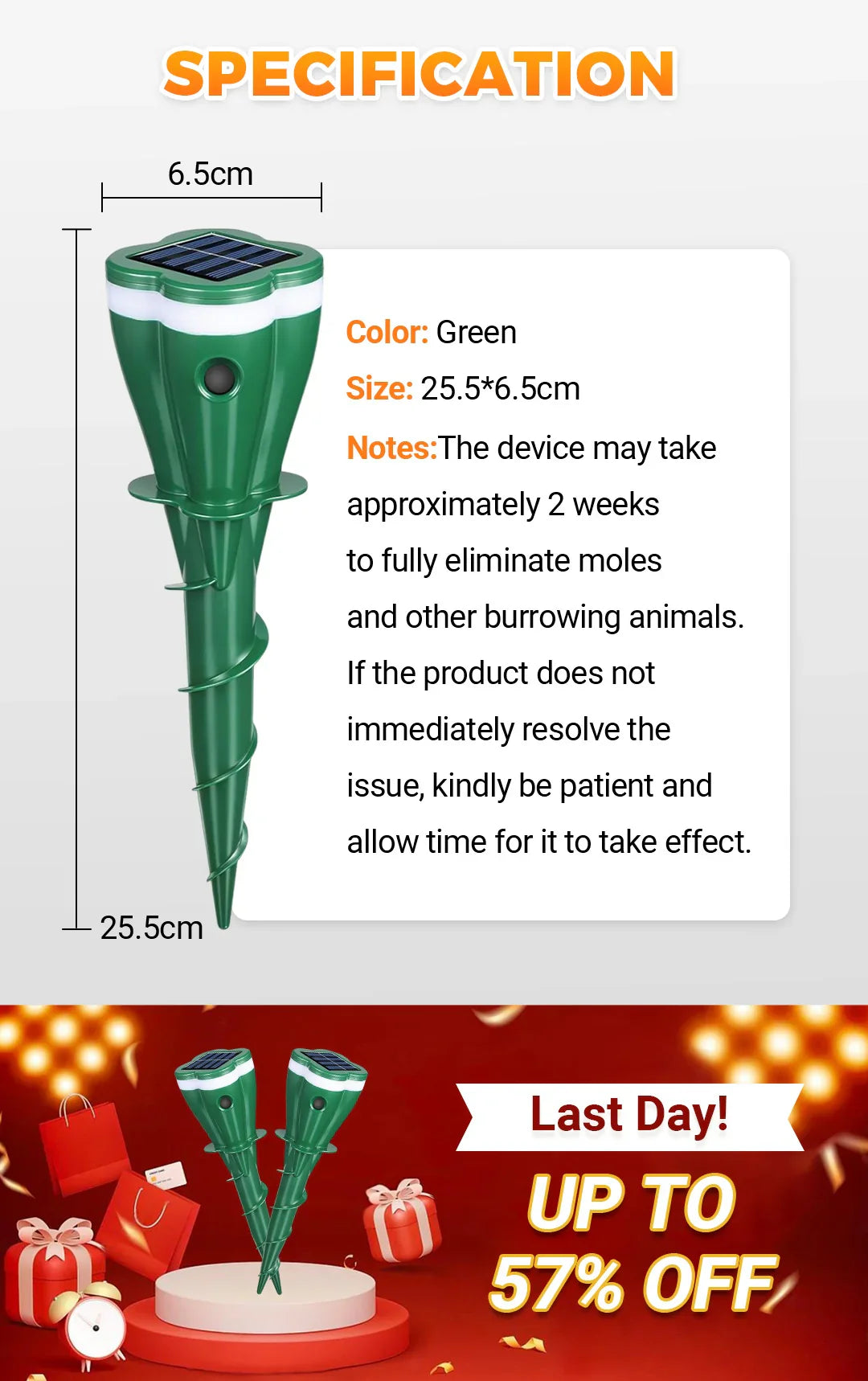 🌸Spring Sale 57 % OFF☘️Outdoors Solar Powered Waterproof Screw Mole Repellent