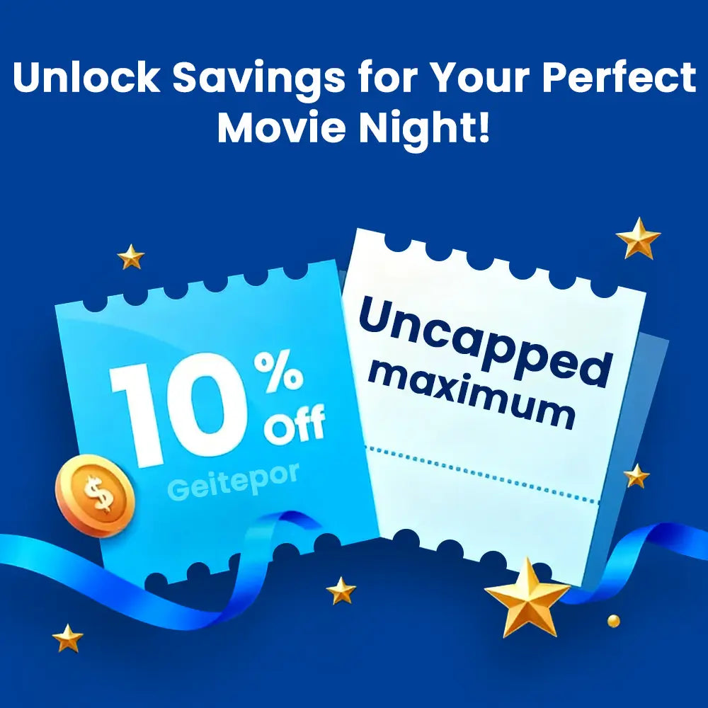 A 10% off coupon for Geitepor projectors with the headline 'Unlock Savings for Your Perfect Movie Night!