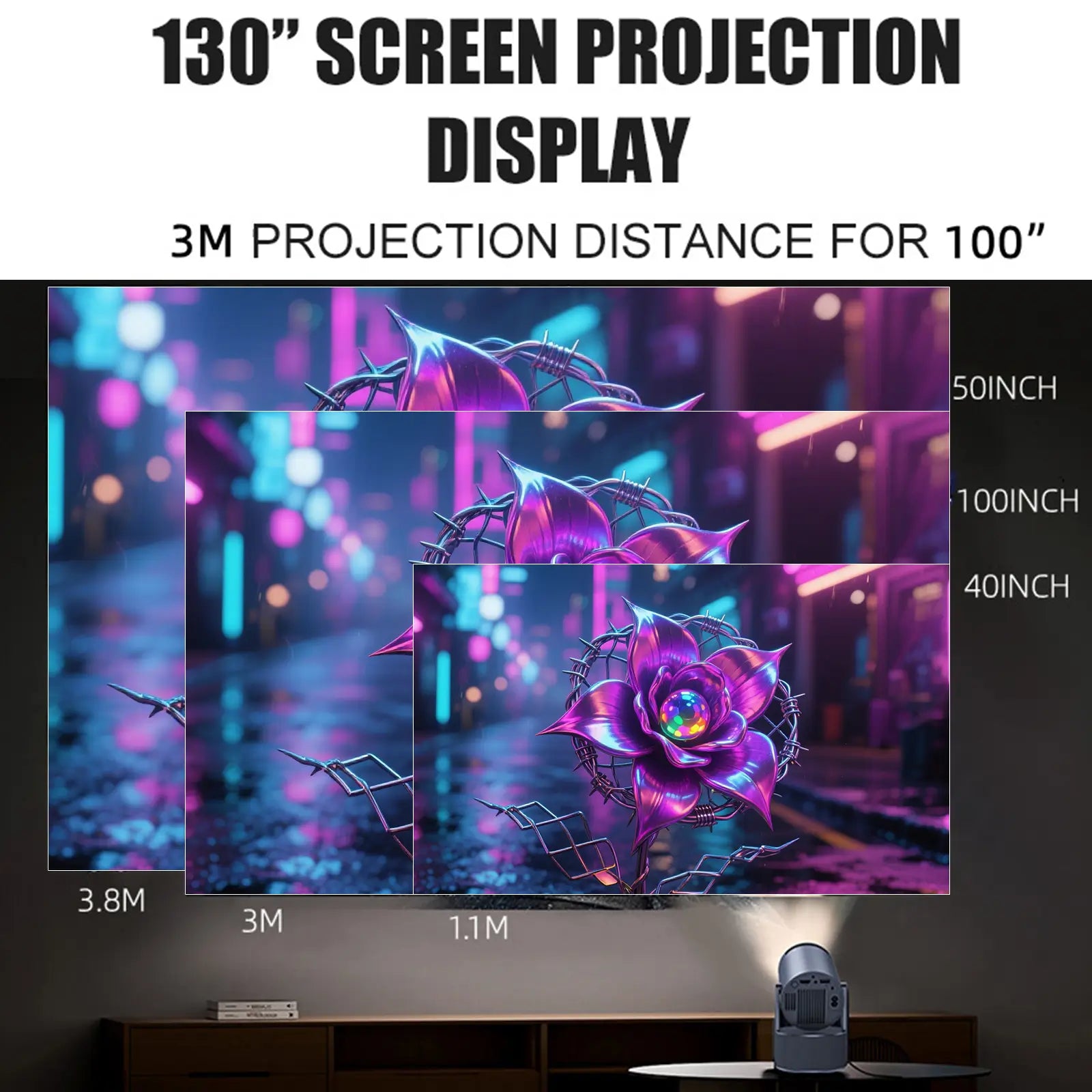 Geitepor Y2-KTV projector 130 inch large screen projection with 3 meter distance, perfect for home theater and gaming