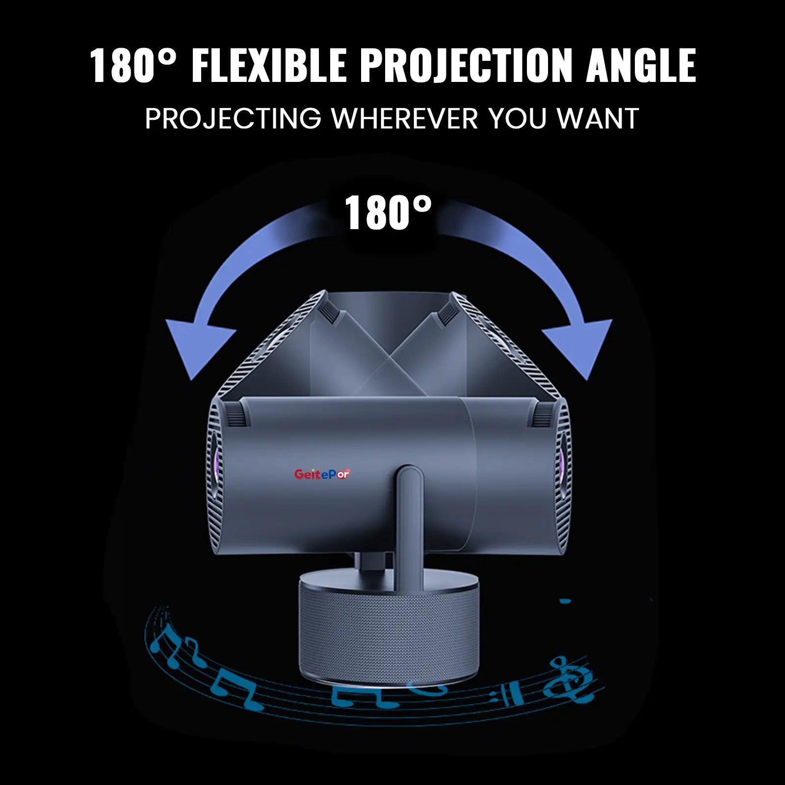 Geitepor Y2-KTV projector with 180 degree flexible projection angle for versatile home entertainment setup