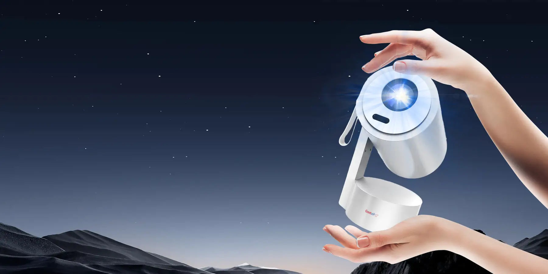 R3P portable smart projector with 1080P Full HD, 4K support, auto focus, auto keystone correction, and built-in battery