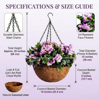 2026 Summer Hot Sale 49% OFF🌸Faux Crepe Myrtle Hanging Baskets – Ultra-Realistic🌸✨(2 pcs)