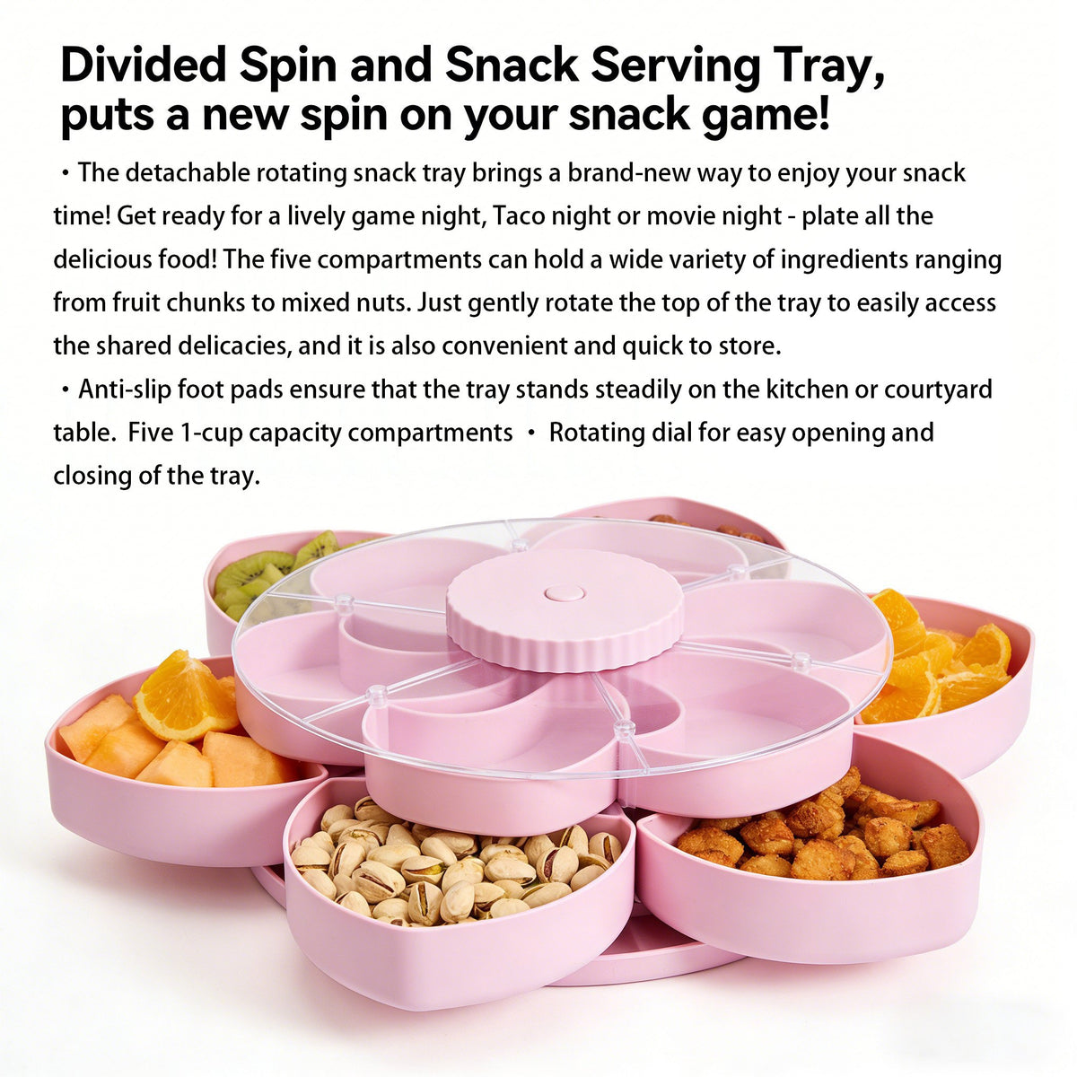 Divided Serving Tray That Spins – Perfect for Snacks, Dips & Party Appetizers