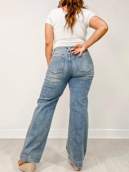 High Rise Double Button Wide Leg Jeans (Buy 2 Free Shipping)