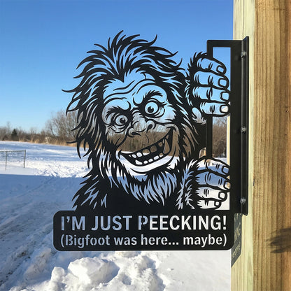 Bigfoot Peeking Metal Wall Sign