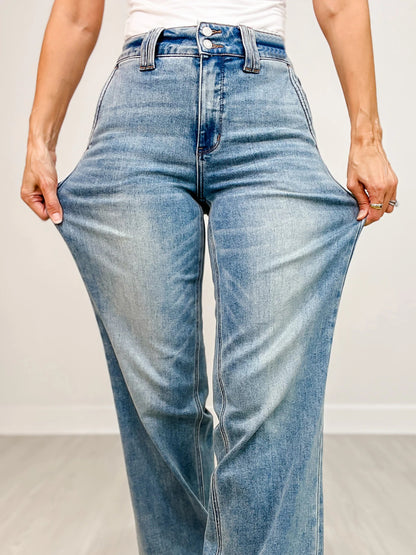 High Rise Double Button Wide Leg Jeans (Buy 2 Free Shipping)