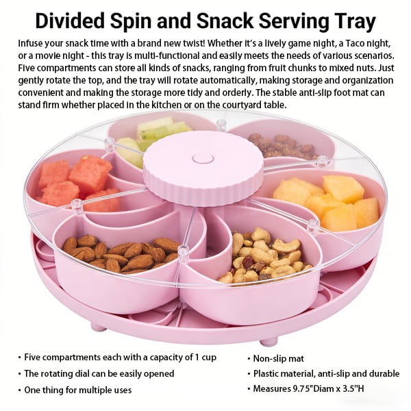 Divided Serving Tray That Spins – Perfect for Snacks, Dips & Party Appetizers