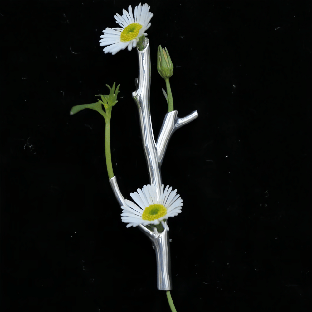 Silver Wearable Branch Flower Vase Brooch