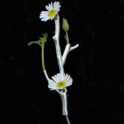 Silver Wearable Branch Flower Vase Brooch