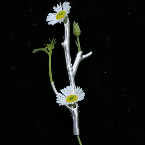 Silver Wearable Branch Flower Vase Brooch