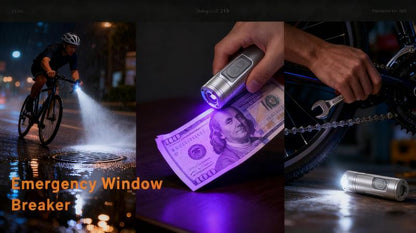 🔦Pocket Rechargeable EDC Flashlight: 500 Lumens Mini Keychain Light with Fire Starter & Window Breaker