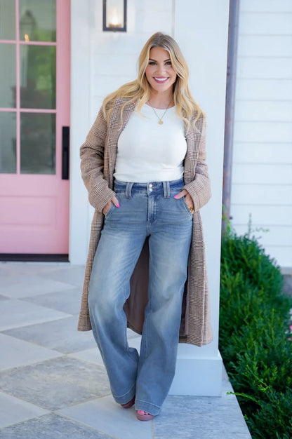 High Rise Double Button Wide Leg Jeans (Buy 2 Free Shipping)