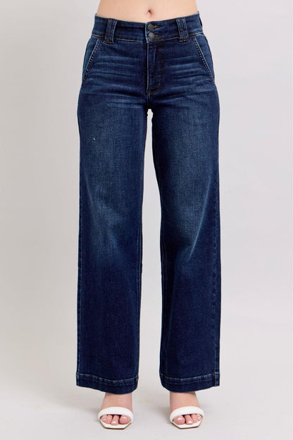 High Rise Double Button Wide Leg Jeans (Buy 2 Free Shipping)