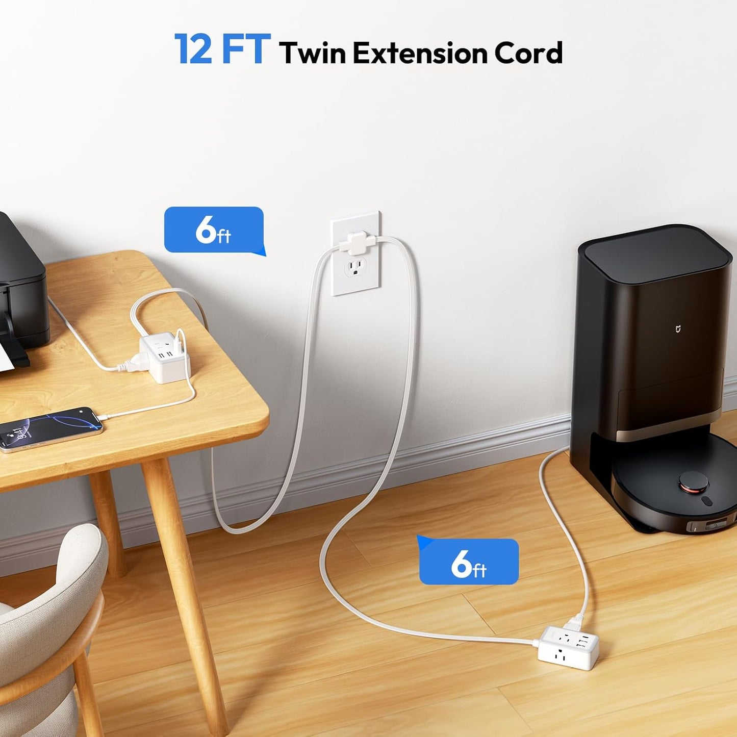 6-in-1 Twin Extension Cord - Never Run Out of Outlets Again! 🔥