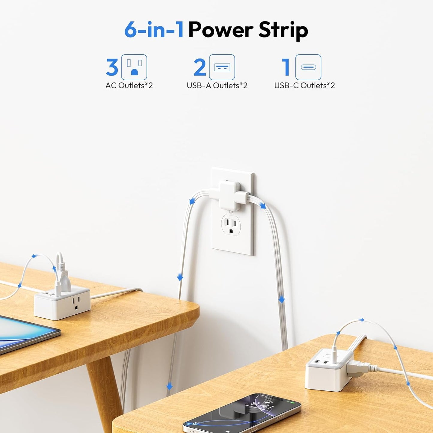 6-in-1 Twin Extension Cord - Never Run Out of Outlets Again! 🔥