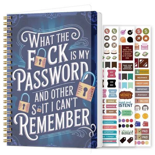 🔥Last Day 49% OFF - 📅Funny Password Notebook - Spiral Bound with Lock Icons & Funny Security Phrases✍️
