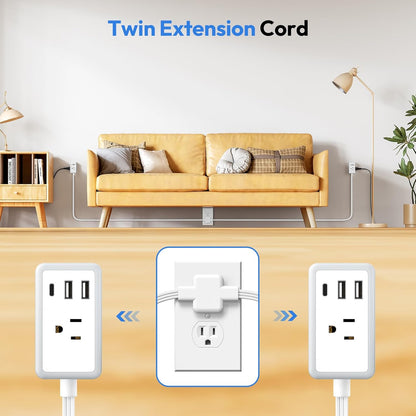 6-in-1 Twin Extension Cord - Never Run Out of Outlets Again! 🔥