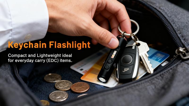 🔦Pocket Rechargeable EDC Flashlight: 500 Lumens Mini Keychain Light with Fire Starter & Window Breaker