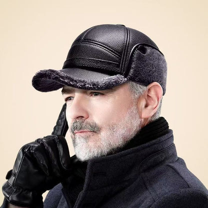 🧢🐂New Men's Winter Hat with Sheepskin Flat Top Earmuffs