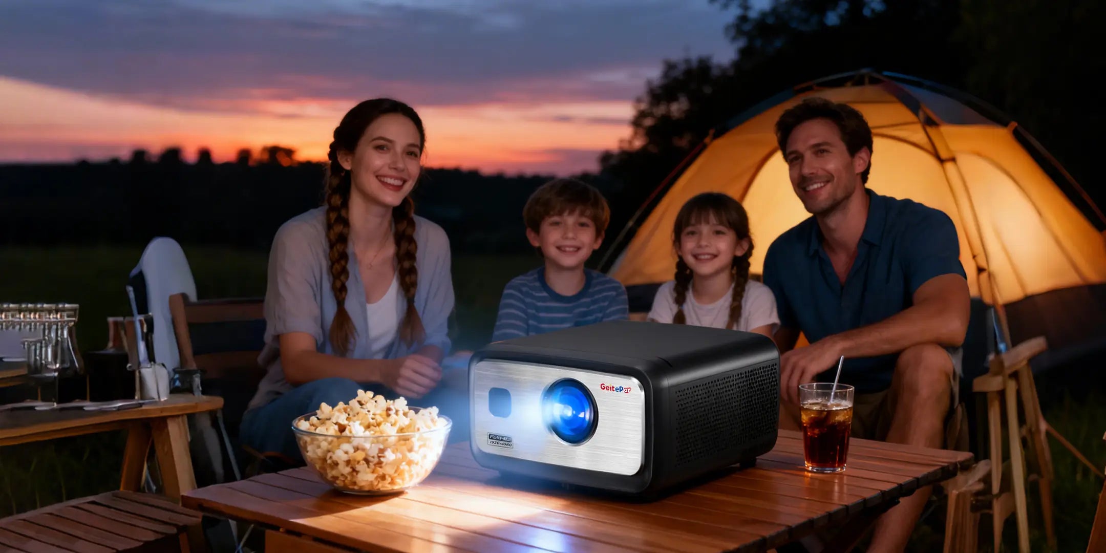 Geitepor LJ5 home theater projector for family outdoor camping movie night