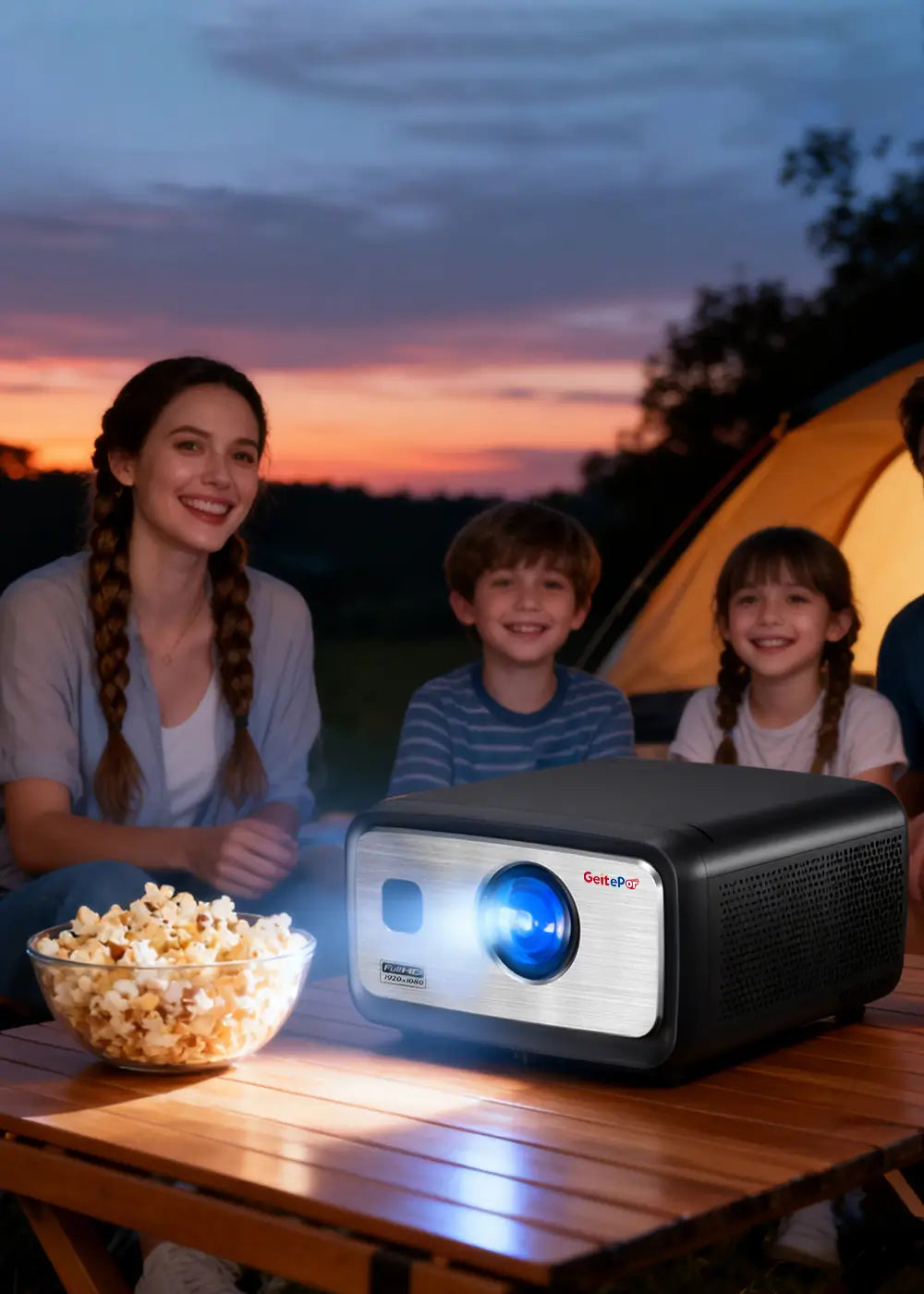Geitepor LJ5 home theater projector for family outdoor camping movie night