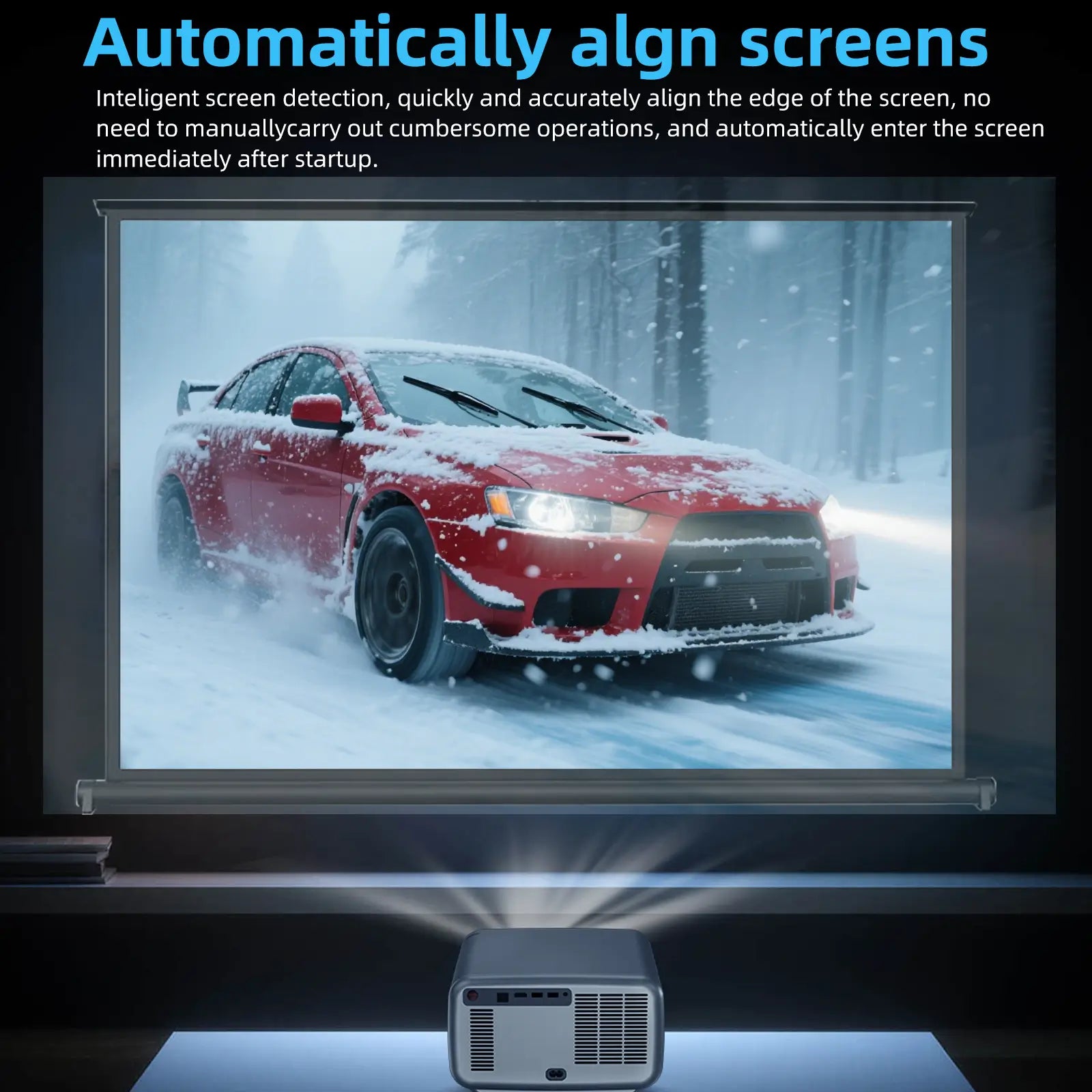 Geitepor LJ5 projector with automatically align screens function, intelligent screen detection for fast and accurate edge alignment without manual adjustment
