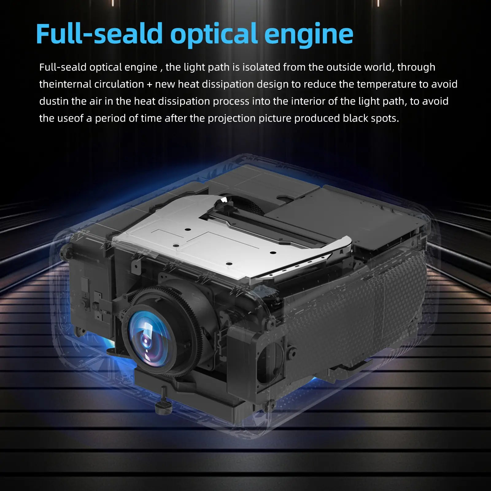 Geitepor LJ5 projector with full-sealed optical engine, dustproof design and advanced heat dissipation for clear projection