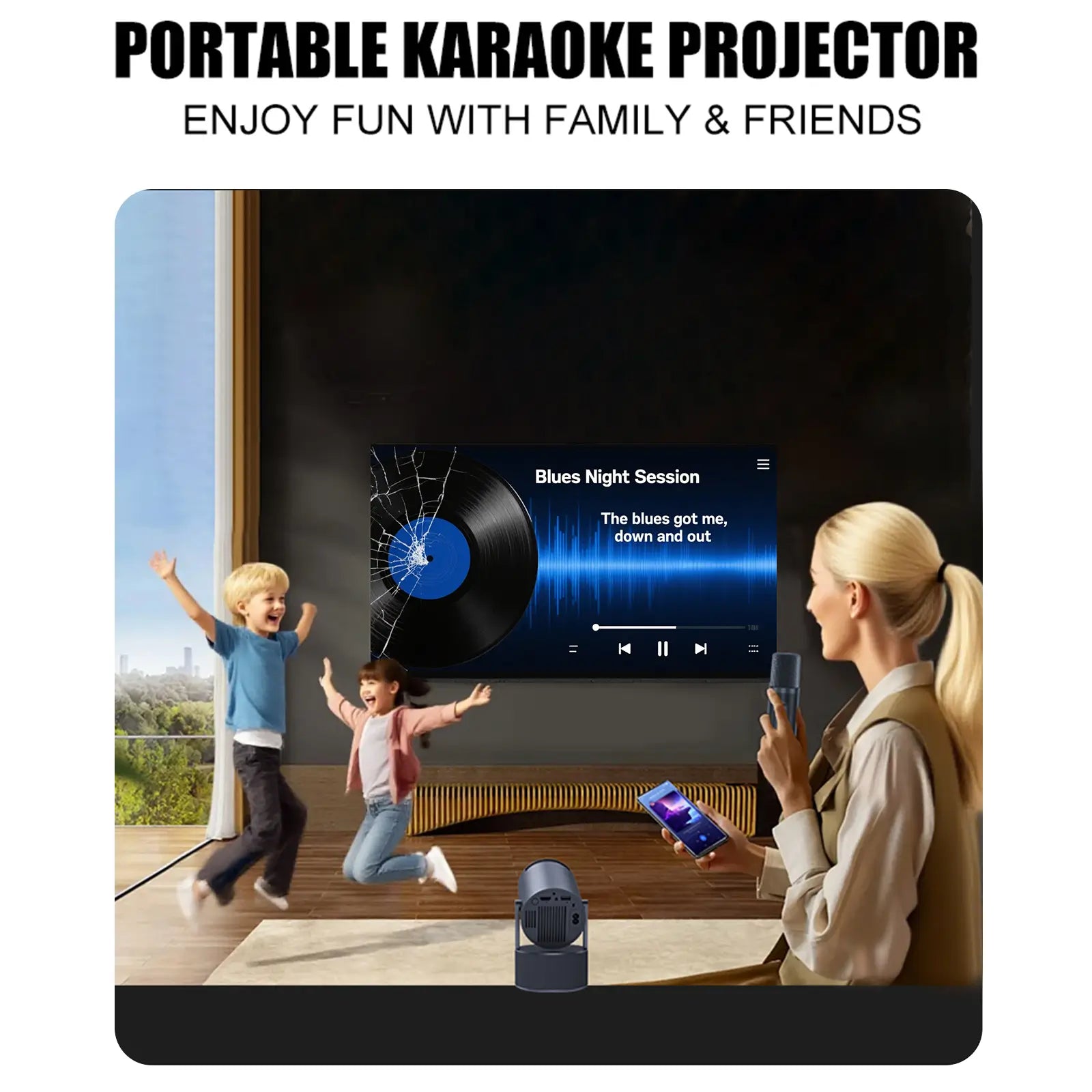 Geitepor Y2-KTV portable karaoke projector for family entertainment, kids and adults enjoying music and fun together