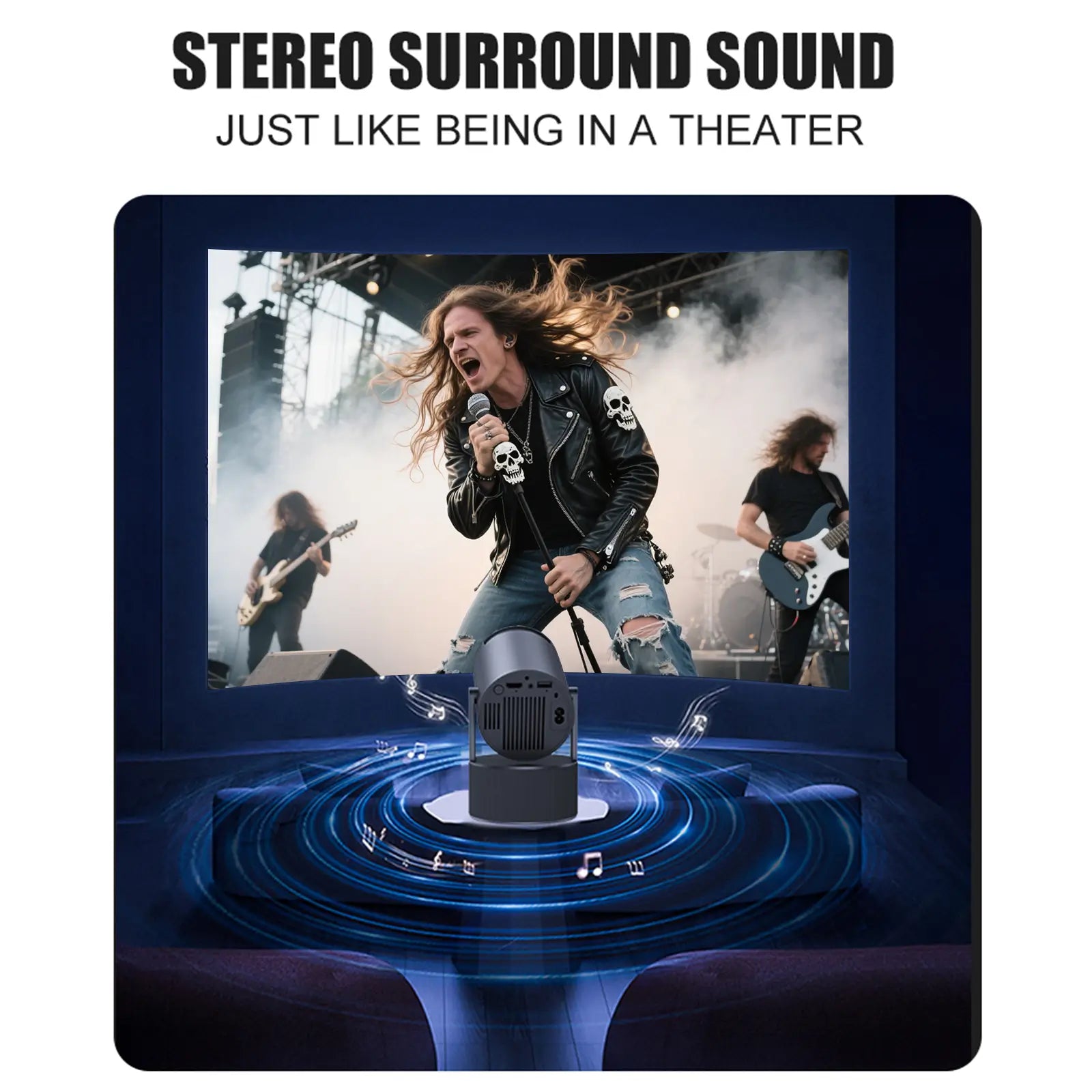 Geitepor Y2-KTV home cinema karaoke projector delivering stereo surround sound for immersive theater-like experience