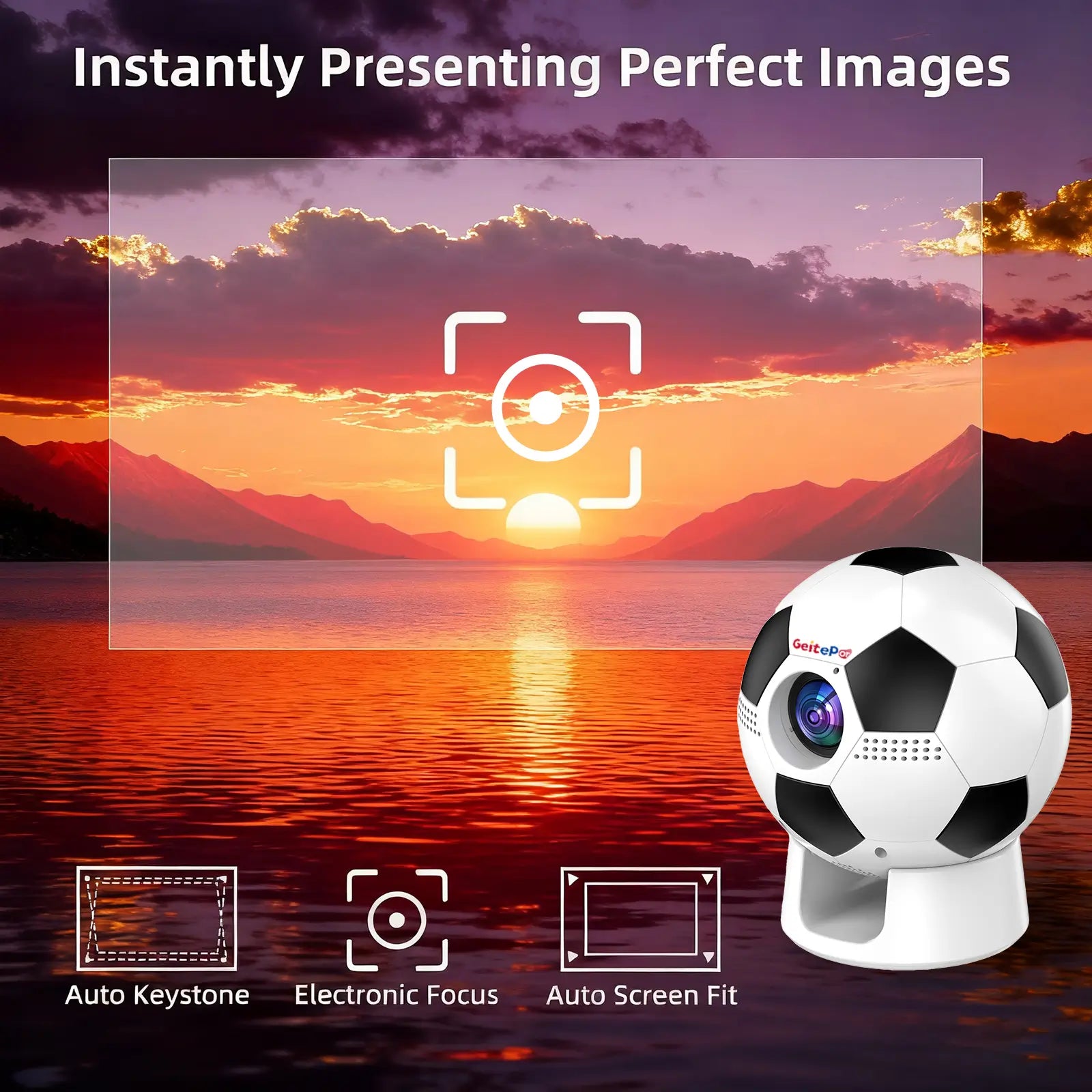 GeitePor Y6 soccer ball design projector showcasing its features for 