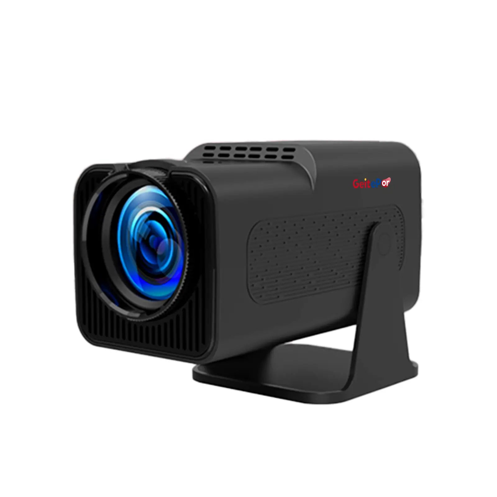 Geitepor YB1 smart gaming projector front view with LED lens, portable home theater and gaming projector.