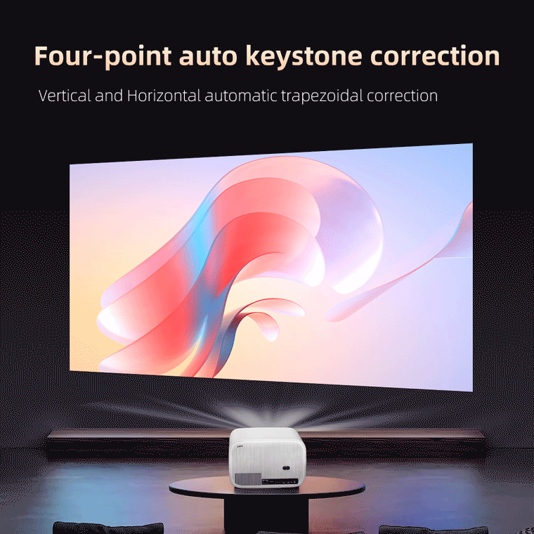 LJ3 projector with four-point auto keystone correction for vertical and horizontal image adjustment
