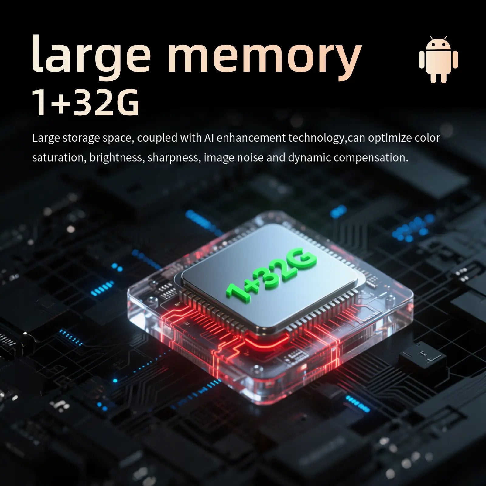 LJ3 smart projector with 1GB RAM and 32GB storage, AI-enhanced performance for smoother video playback and app usage