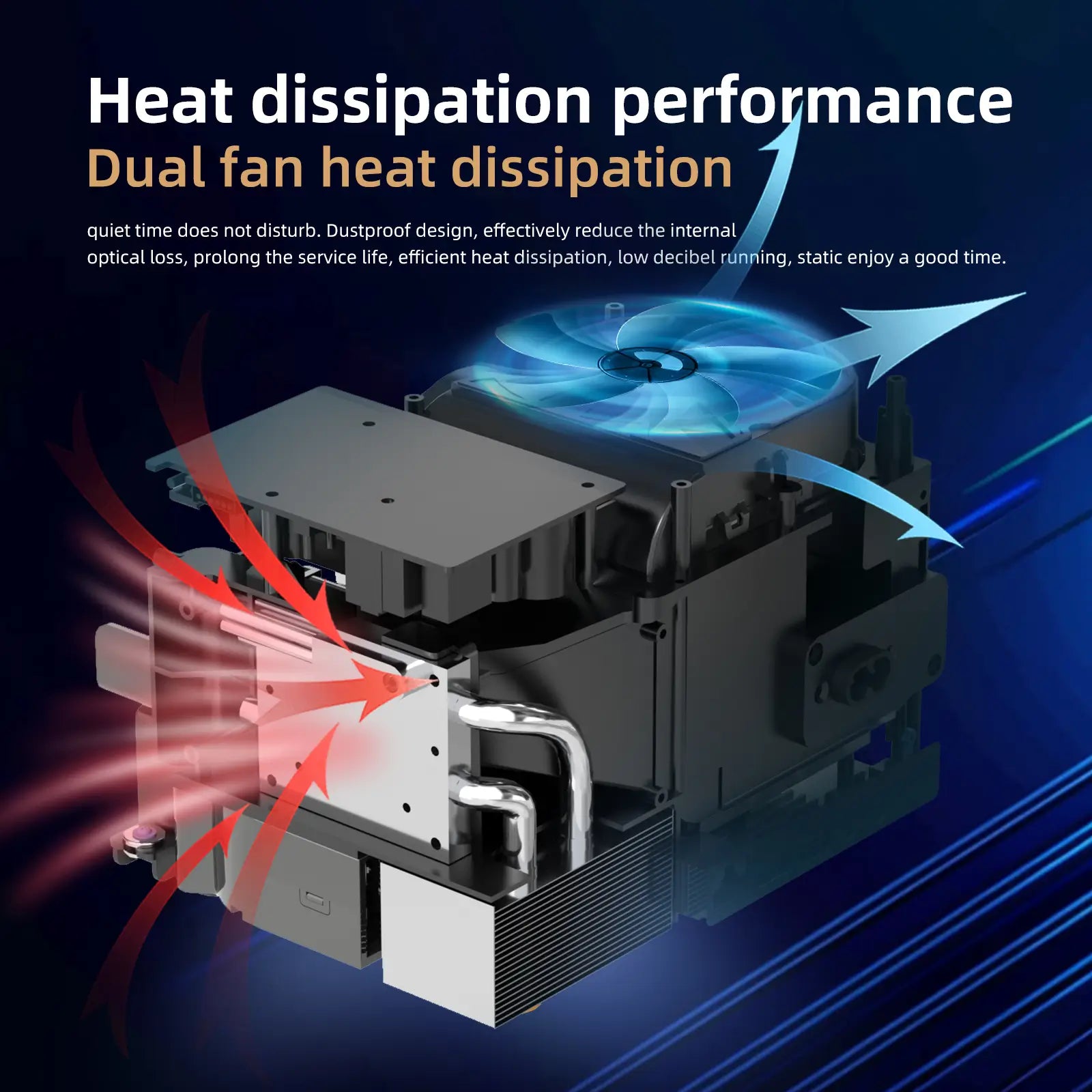 LJ3 smart projector with dual fan cooling system, efficient heat dissipation for longer lifespan and quiet low-noise performance