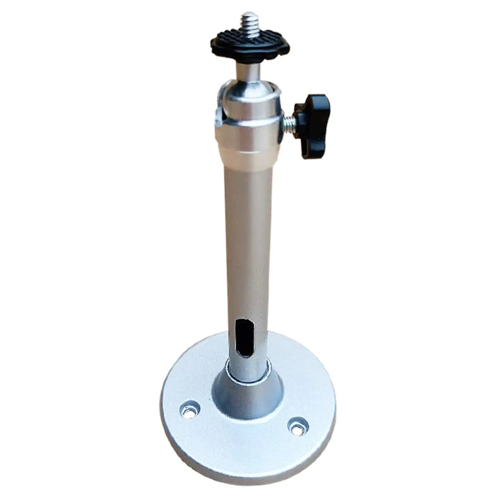 A front-facing studio shot of the silver universal projector mount standing on a clean white background, showing its aluminum alloy construction.
